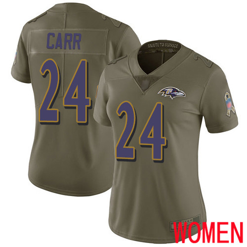 Baltimore Ravens Limited Olive Women Brandon Carr Jersey NFL Football #24 2017 Salute to Service->women nfl jersey->Women Jersey